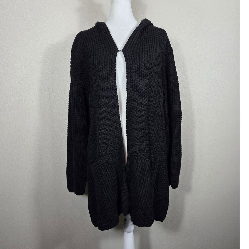 SIDEFFECTS Plus Vintage Woman's Hooded Black Cable Knit Cardigan Size 2XL
